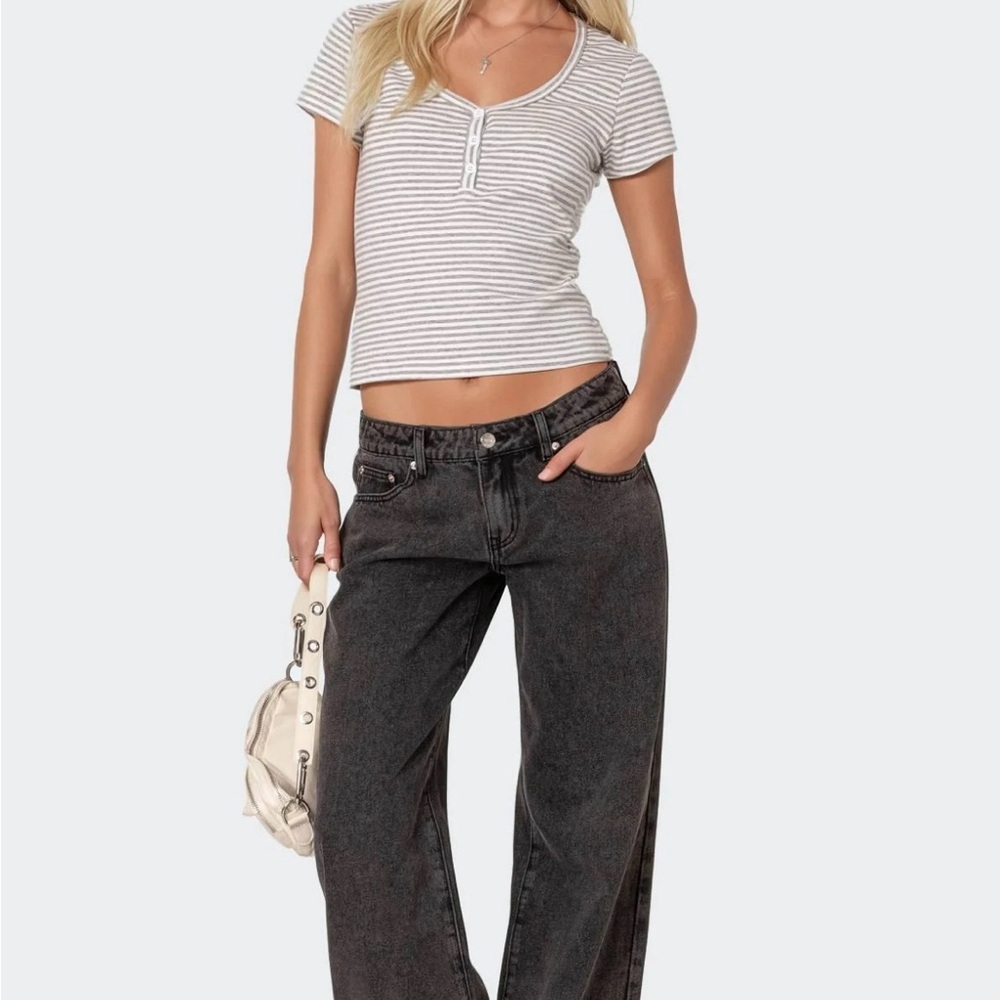 Edikted Charcoal Wide Leg Jeans